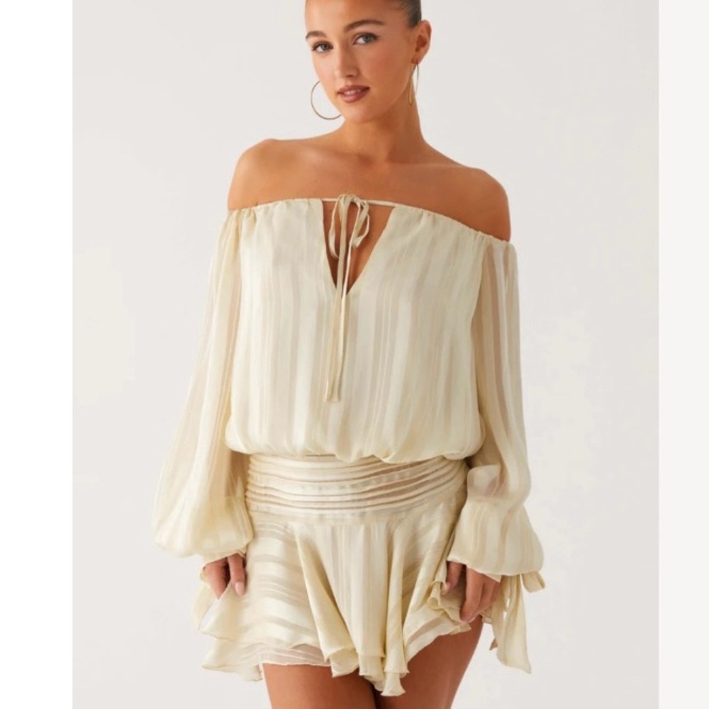 Peppermayo Cream Off-Shoulder Mini Dress